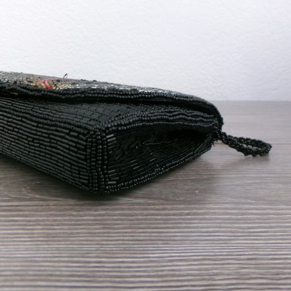 Vintage Beaded Art Deco Style Crossbody Purse Shoulder Bag Multi Color Black Red - Picture 7 of 13